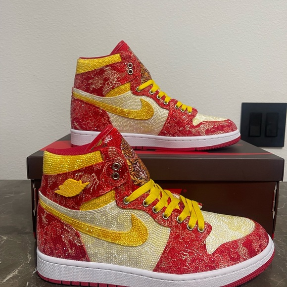 Custom Red, Yellow Iced Out Blingged Nike Air Sneakers,Size Euro 41, USA… - Picture 4 of 17